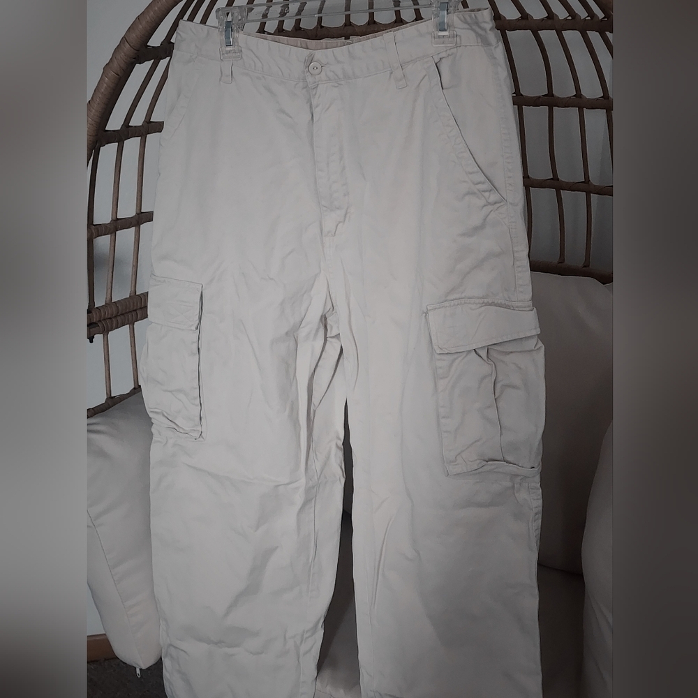 Bugle Boy Men's Vintage Baggy Wide Leg Cargo Pocket Khaki Pants Size 34/32